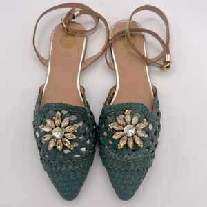 Anthropologie Gioseppo blue leather Woven City flats with embellishments 6.5